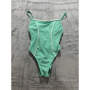 Shade & Shore One Piece Swimsuit Mint Green Textured High Cut NWT XS